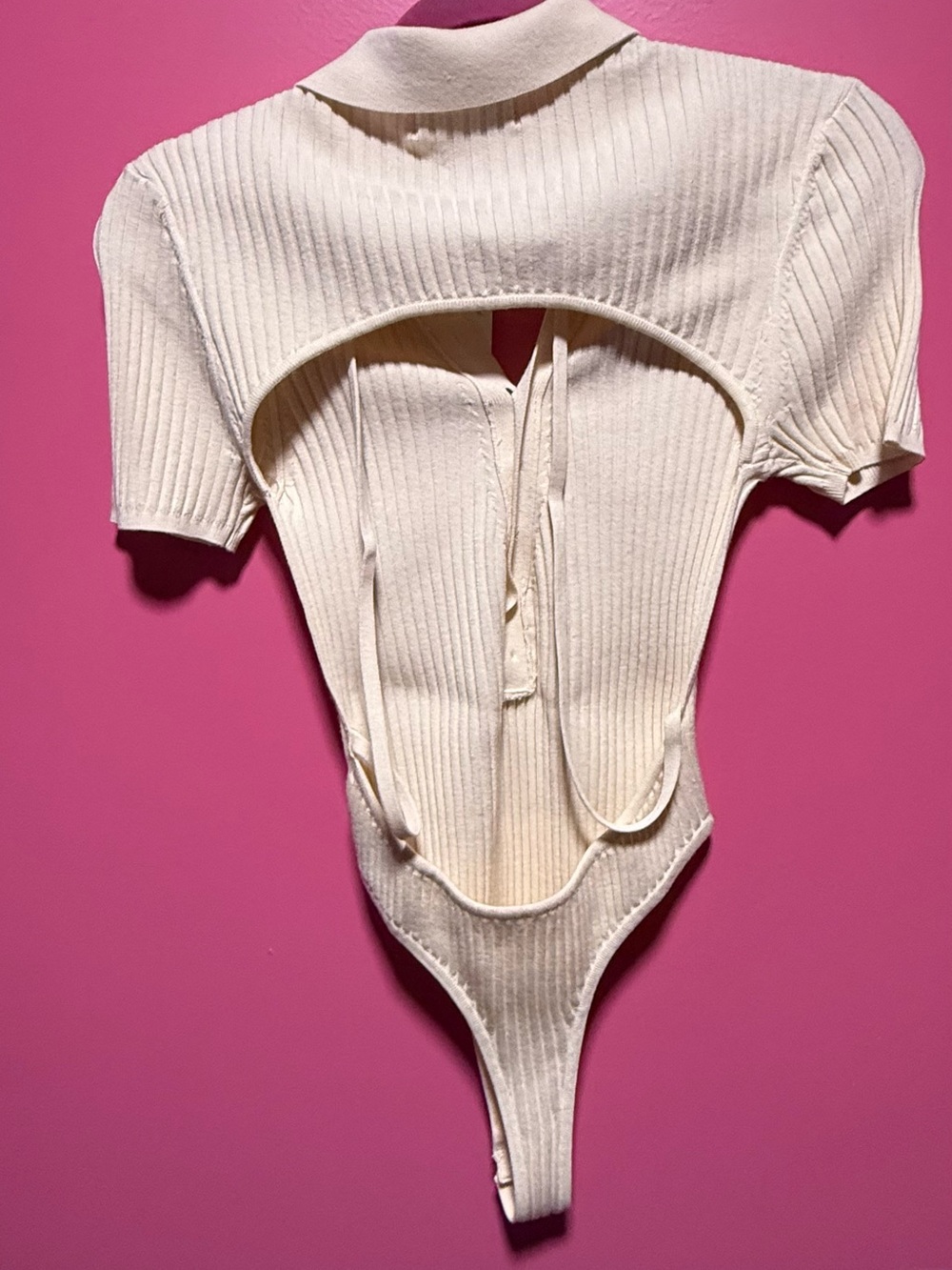 Mistress Rocks Cream Ribbed Polo button front Bodysuit - Picture 8 of 8